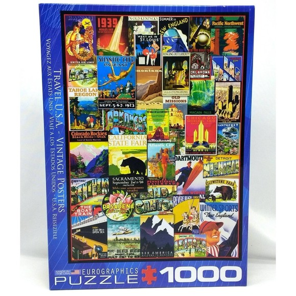 Travel USA Vintage Posters 1000 Pc Puzzle Eurographics USA 19.25" x 26.6" - Picture 1 of 9